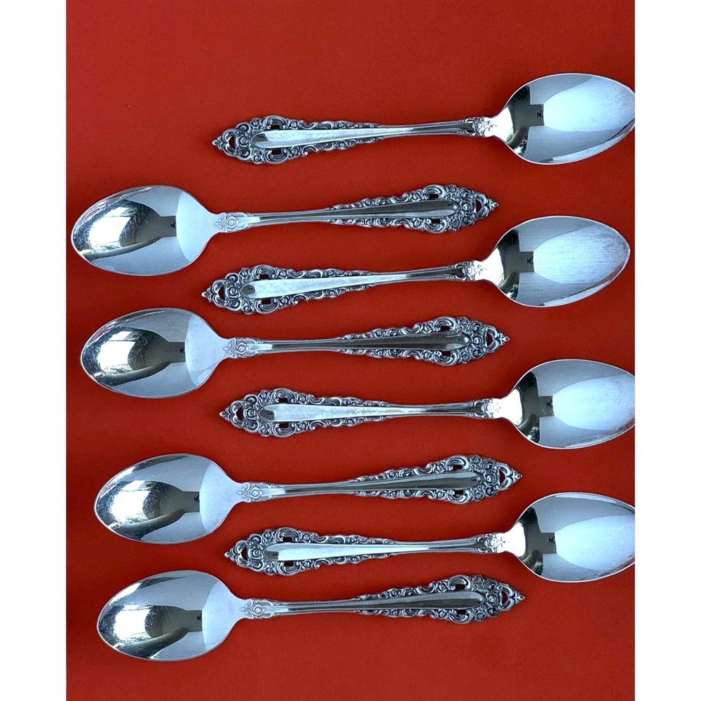 Oneida Silverplate ROYAL GRANDEUR Teaspoon (8) Community Art Deco Scroll Pierced
